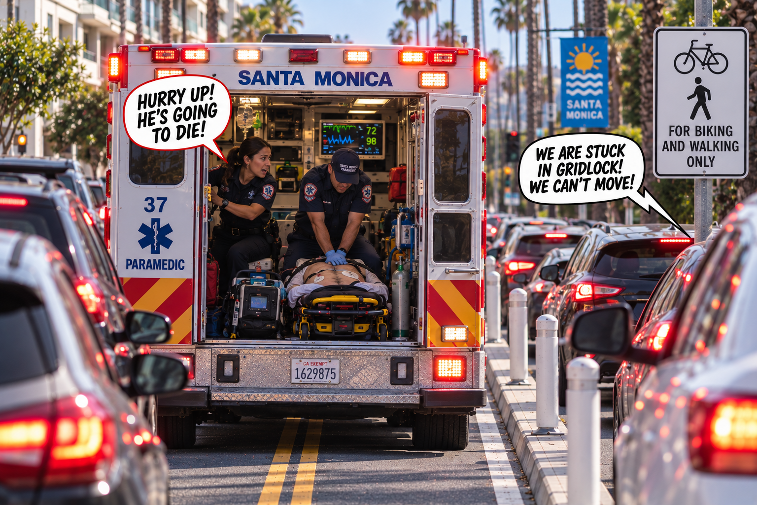 Illustration of paramedics working in gridlock